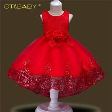 Summer Kids Embroidered Lace Flower Girls Dress Formal Girl Dresses for Party Wedding Children Sequined Prom Dresses with Tail