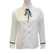 White Buttoned Collar Tie Design Top For Women