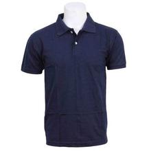 Navy Blue Solid Polo Neck T-Shirt For Men