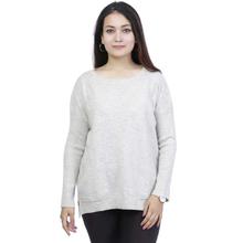 Light Grey Round Neck Solid Mix Cashmere T-Shirt For Women