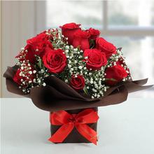 15 Red Roses In A Basket With Paper-F&P Bouquet 52