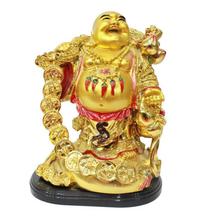 Golden Ceramic Standing Laughing Buddha Statue