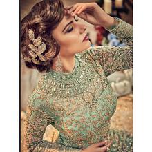 Stylee Lifestyle Green Net Embroidered Dress Material (1817)