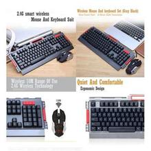 HK50 2.4 GHz Wireless Multimedia Ergonomic USB Gaming Keyboard+ 2.4 GHz Wireless 6 Buttons 2400 DPI Optical Gaming Mouse