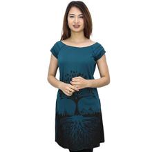 Blue Tree Printed Boat Neck Long T-Shirt For Women  (WDR5026)