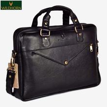 Wildhorn Nepal 100% Genuine Leather Black 14 inch Laptop Bag for Men with Trolley Strap  Padded Laptop Compartment office leather bag (MB585 BLACK)