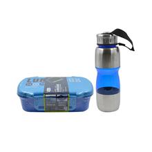 Tiffin Box with Water Bottle, Blue-2 Pcs