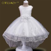 Summer Kids Embroidered Lace Flower Girls Dress Formal Girl Dresses for Party Wedding Children Sequined Prom Dresses with Tail