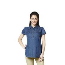 Nine Maternity Denim Collared Maternity Top For Women - 5354