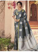 Stylee Lifestyle Grey Banarasi Silk Jacquard Saree -1489