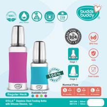 BuddsBuddy Green STELLA+ Stainless Steel Feeding Bottle with Silicone Sleeve (1pc) 180ml
