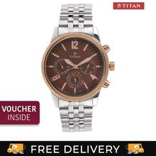 Titan 1734KM03 Brown Dial Analog Chronograph Watch For Men- Silver