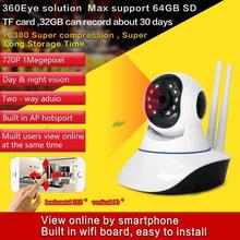 HD 720P 360 Eye Degree Panoramic WIFI Camera IP P2P Cam H.264 IR Night Vision 1 MP 3.66MM Lens For Home Office Security