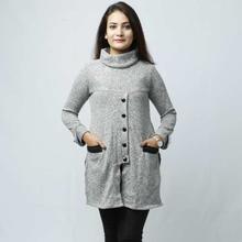 Grey Textured Front Buttoned Top For Women