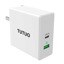 TUTUO 60W USB-C PD (Power Delivery) + Quick Charge 3.0 Fast Wall Charger with UK / EU / US Plug Power Adapter