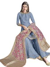 Stylee Lifestyle Blue Satin Embroidered Dress Material (2276)
