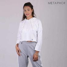 METAPHOR White Casual Crop Hoodie (Plus Size) For Women - MH01A