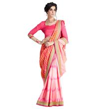 Stylee Lifestyle Pink Handloom Silk Printed Saree (1411)