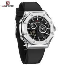 NaviForce NF9216T Men's Dynamic Dual Display Polygonal Bezel Luminous Silicone Strap Watch