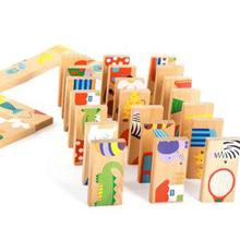 High Quality Animal Colored Dominoes Wooden Puzzle Cartoon Educational Kids Toy