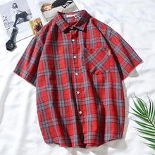 Plaid shirt _ plaid short-sleeved shirt summer literary