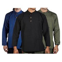 Pack of 3 Full Sleeve Linen T-shirt-Blue/Black/Green