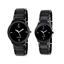 SALE- TESLO Analogue MEN AND WOMEN Black Dial COUPLE WATCH