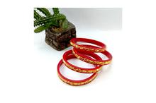 24K Gold Plated Frame Bangles For Women (Red)