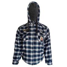 Dark Blue Furred Checkered Hooded Shirt For Kids