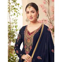 Stylee Lifestyle Navy Blue Georgette Embroidered Dress Material (1787)