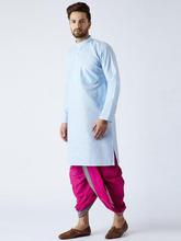 SOJANYA Men Blue & Magenta Solid Kurta with Dhoti Pants