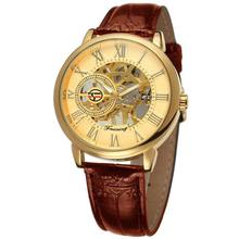 Forsining GMT838-1 Skeleton Hand Winding Mechanical Watch For Men - (Golden/Brown)