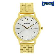 Sonata 77031YM06 Round White Dial Analog Watch for Men