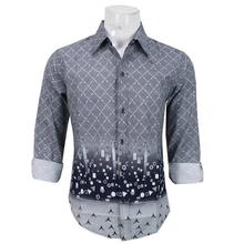 Navy Blue Patterned Casual Shirt For Men