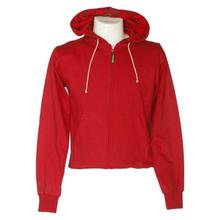 Red Solid Zippered Hoodie For Men