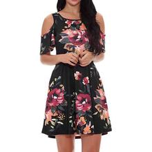 Women's Casual Off Shoulder Dress Short Sleeve Flower Print