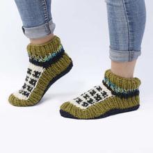 Green/White Woolen Ankle Socks For Women