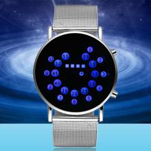 Unique Personality Digital Spots Dial Creative Dot Men Wrist Fashion LED Stainless Steel Net Strap Watch