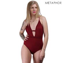METAPHOR Maroon Deep Plung Neck Swimsuit For Women(Plus Size) - MSS29X