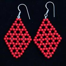 Red Beads Woven Diamond Shaped Earring