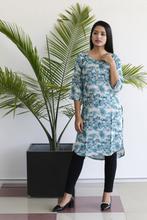 Blue/White Round Neck Designed Kurti For Women