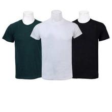 Pack Of 3 Plain 100% Cotton T-Shirt For Men-Green/White/Black