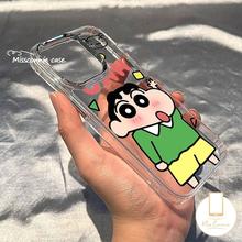 MissConnie Cute Crayon Shin-chan Couples Case Compatible for IPhone 15 14 13 11 12 Pro Max 7Plus XR 6 6S Plus X XS Max SE 2020 Soft Metal Lens Cover