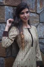 Paislei Light yellow kurti with brown velvette work for winter