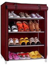 Portable Folding and Covering Metal Stand 4 Layer Shoe Rack (Color Vary)