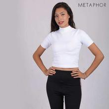METAPHOR White High Neck Crop Top For Women - MT27A