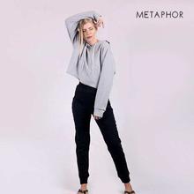 METAPHOR Grey Casual Crop Hoodie (Plus Size) For Women - MH08C