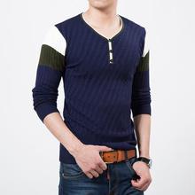 Autumn Spring Casual Men's Sweater V-Neck Striped Slim Fit