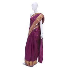 Purple Printed Saree With Golden Border