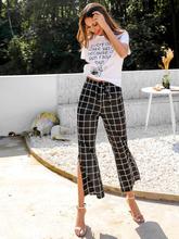 Plaid Slit Side Drawstring Waist Pants